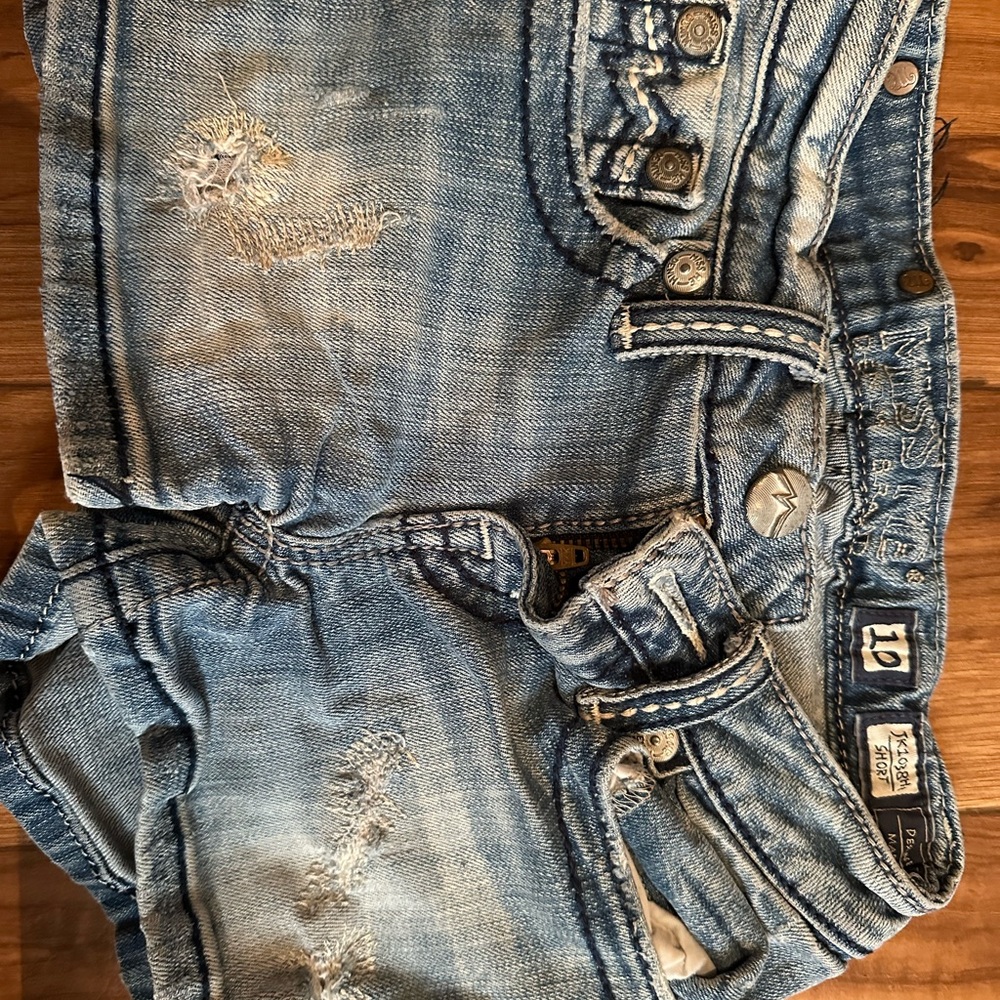 Miss Me Blue Denim Shorts with Distressed Details